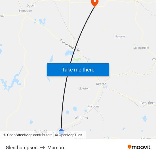 Glenthompson to Marnoo map