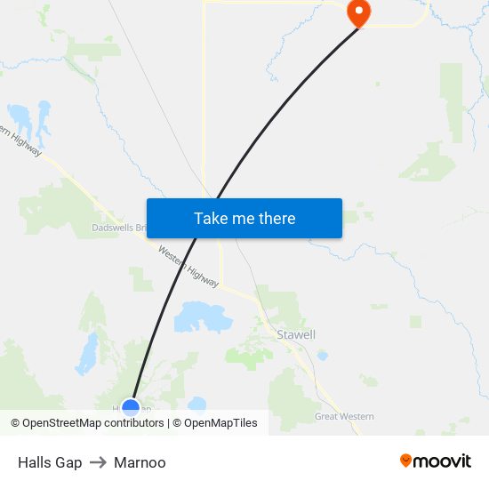 Halls Gap to Marnoo map