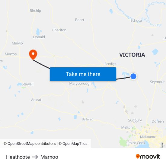 Heathcote to Marnoo map