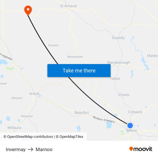 Invermay to Marnoo map