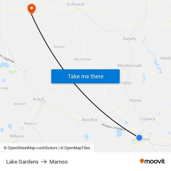 Lake Gardens to Marnoo map