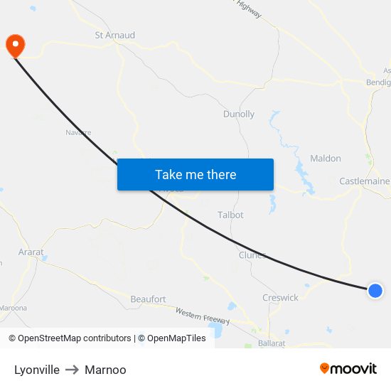 Lyonville to Marnoo map