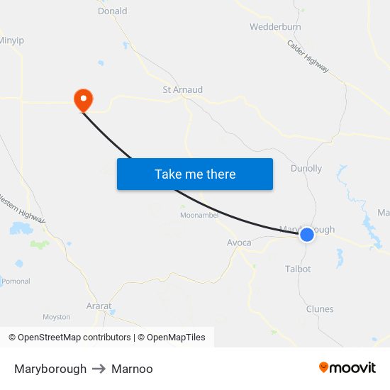 Maryborough to Marnoo map