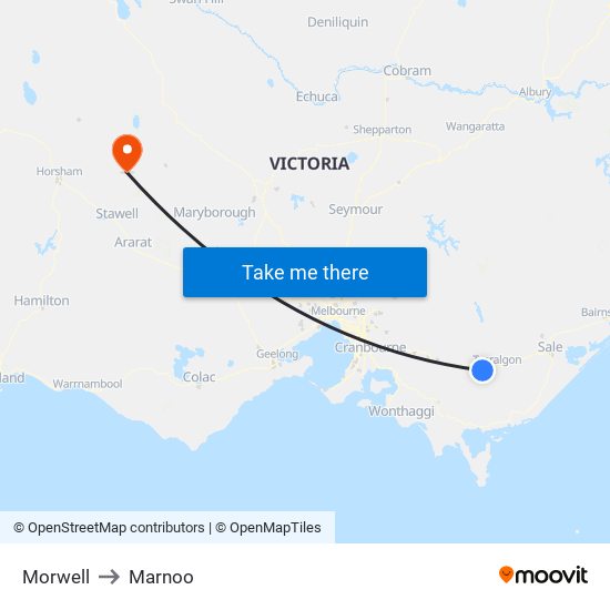 Morwell to Marnoo map