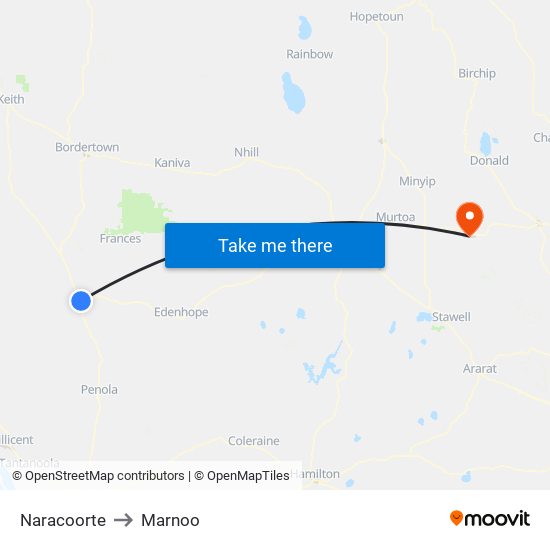 Naracoorte to Marnoo map