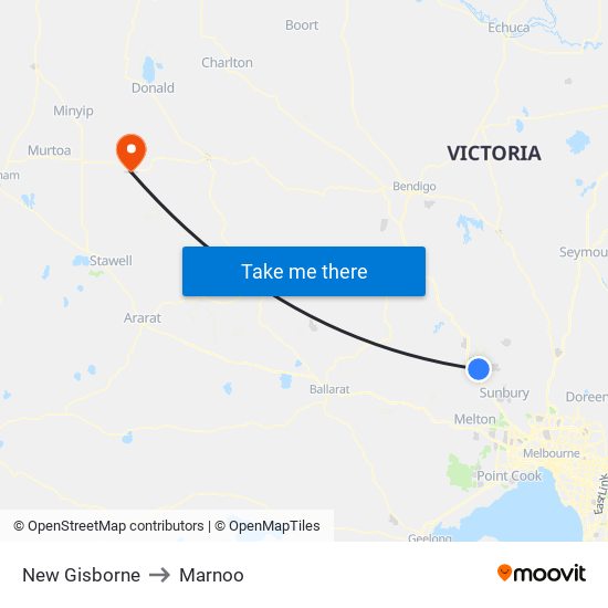 New Gisborne to Marnoo map