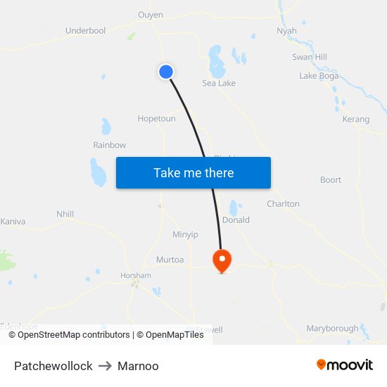 Patchewollock to Marnoo map