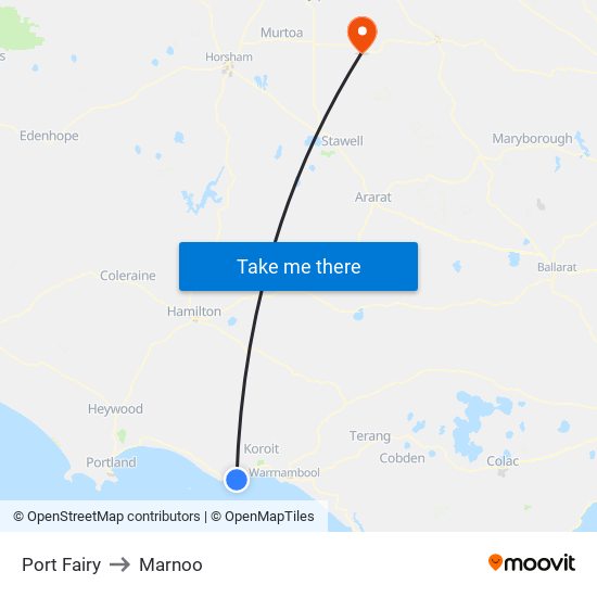 Port Fairy to Marnoo map