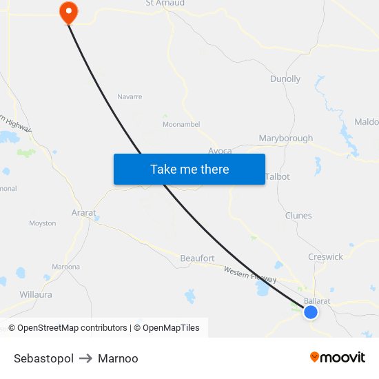 Sebastopol to Marnoo map