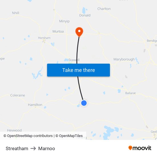 Streatham to Marnoo map