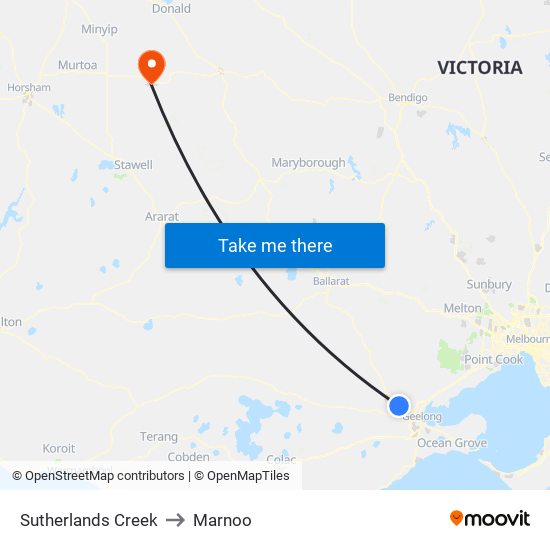 Sutherlands Creek to Marnoo map