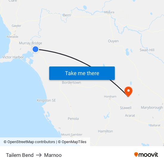 Tailem Bend to Marnoo map