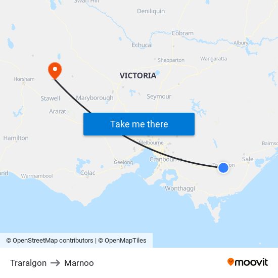 Traralgon to Marnoo map