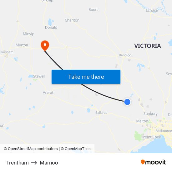 Trentham to Marnoo map