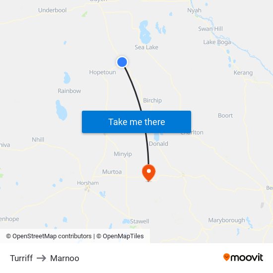 Turriff to Marnoo map