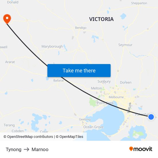 Tynong to Marnoo map