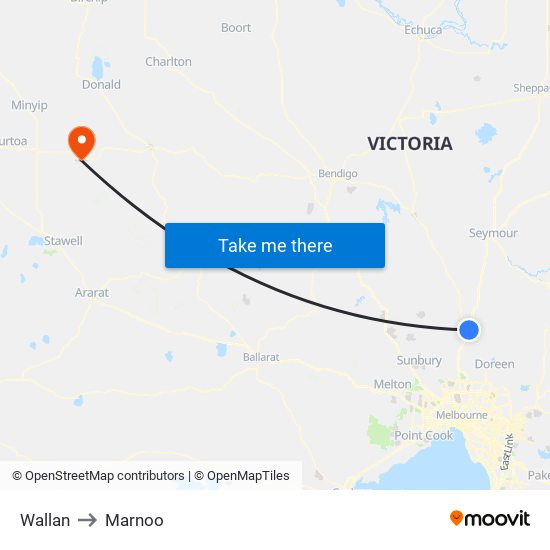 Wallan to Marnoo map