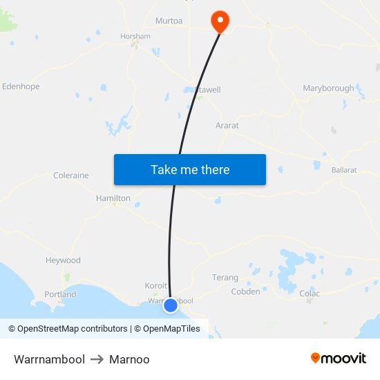 Warrnambool to Marnoo map