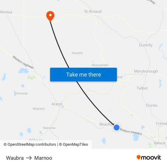 Waubra to Marnoo map