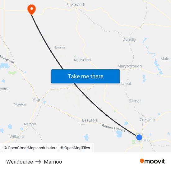 Wendouree to Marnoo map