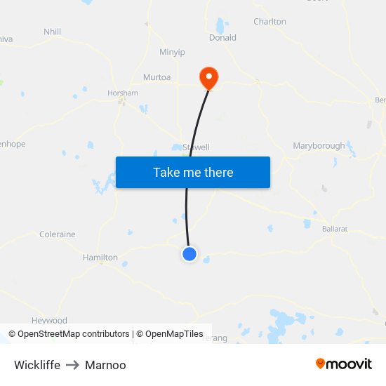 Wickliffe to Marnoo map