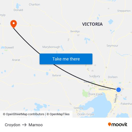 Croydon to Marnoo map