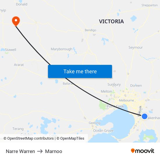 Narre Warren to Marnoo map