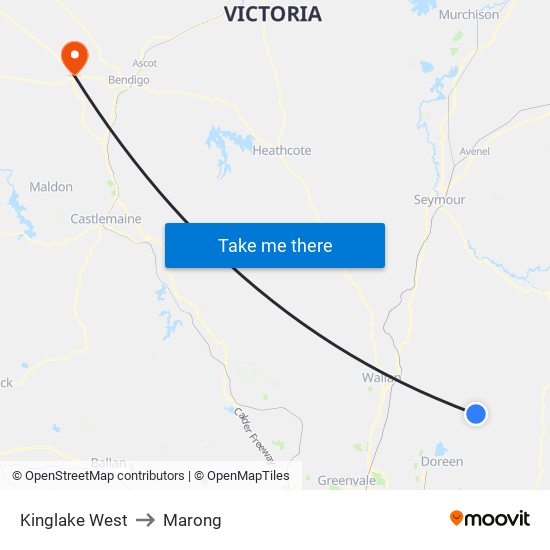 Kinglake West to Marong map