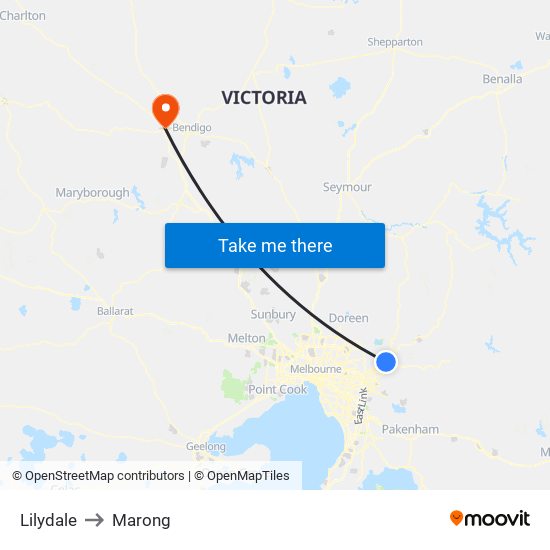 Lilydale to Marong map