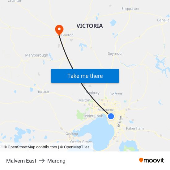 Malvern East to Marong map