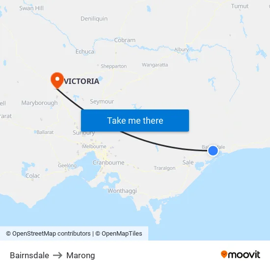 Bairnsdale to Marong map