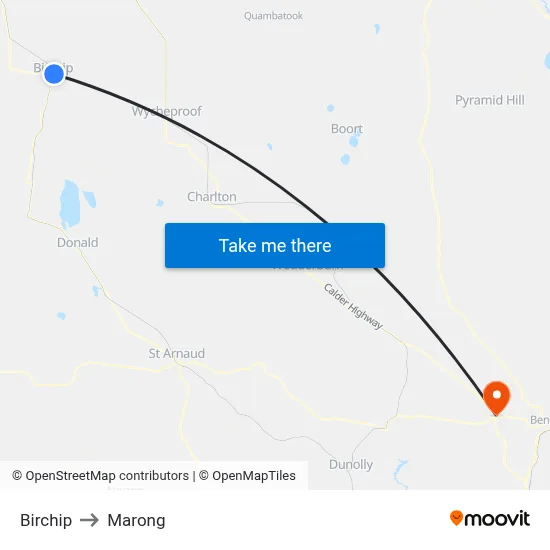 Birchip to Marong map