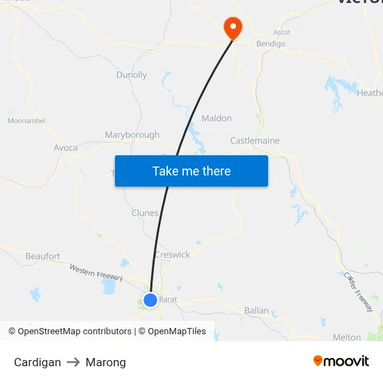 Cardigan to Marong map