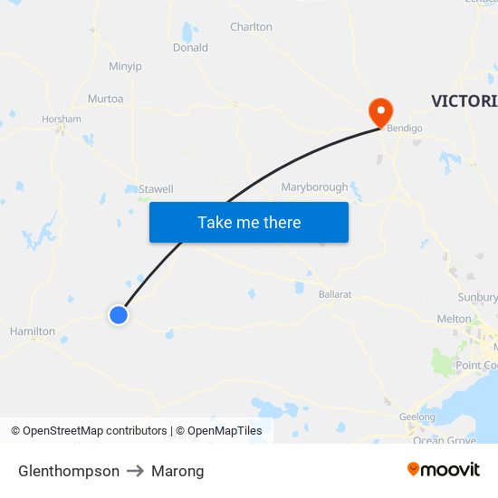 Glenthompson to Marong map