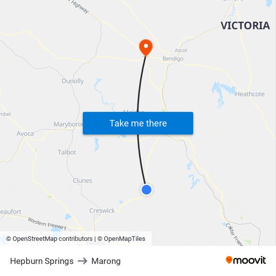 Hepburn Springs to Marong map