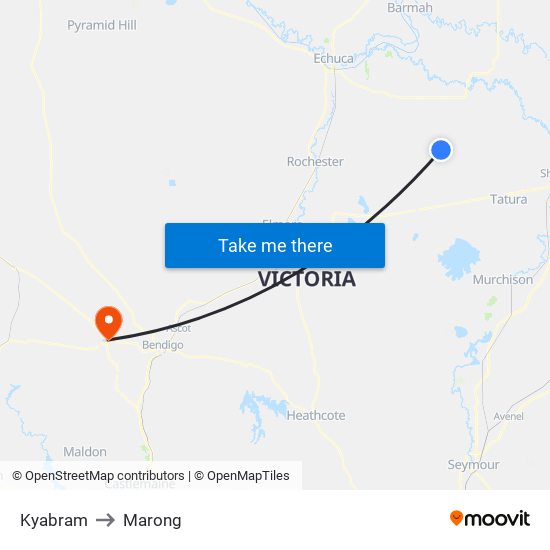 Kyabram to Marong map