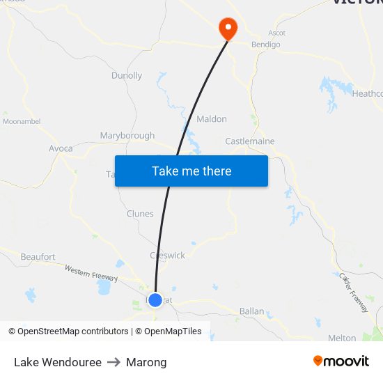 Lake Wendouree to Marong map