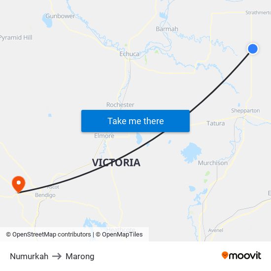 Numurkah to Marong map