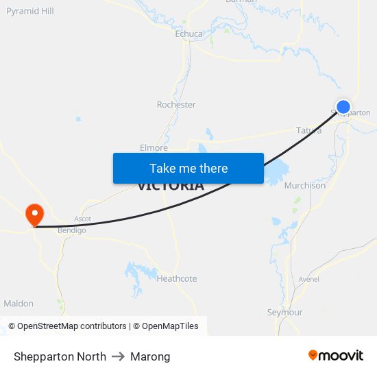 Shepparton North to Marong map