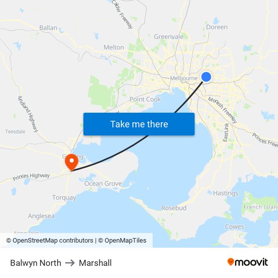 Balwyn North to Marshall map