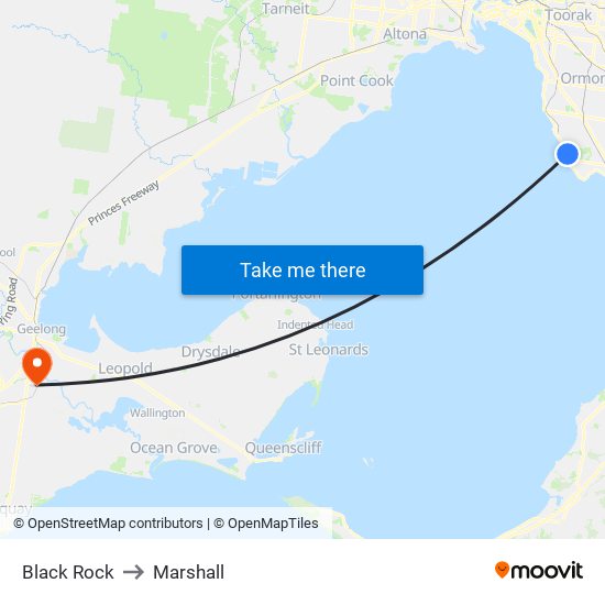 Black Rock to Marshall map
