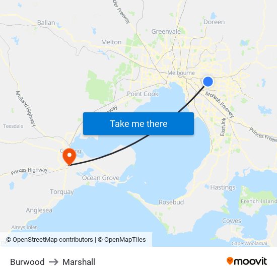 Burwood to Marshall map