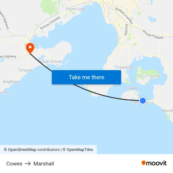 Cowes to Marshall map