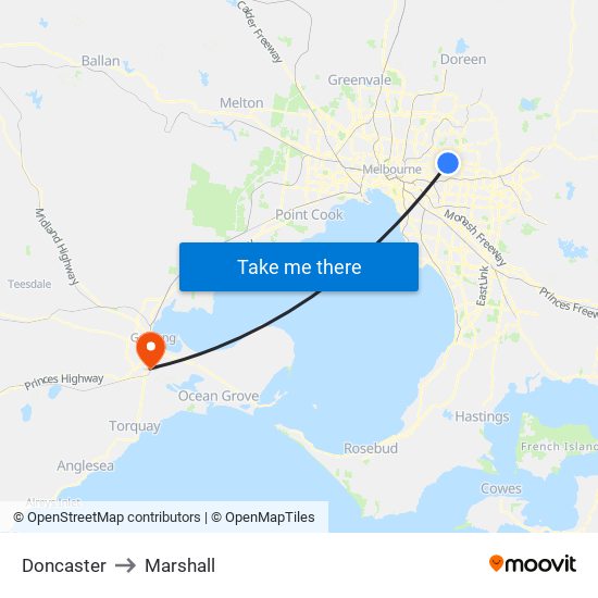 Doncaster to Marshall map