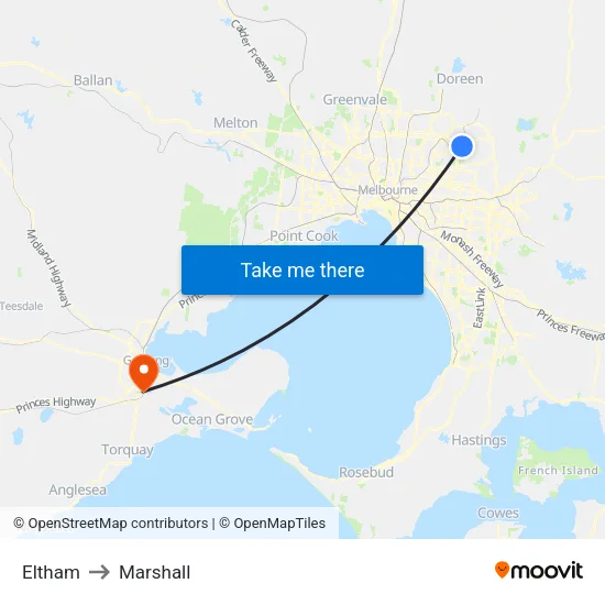 Eltham to Marshall map