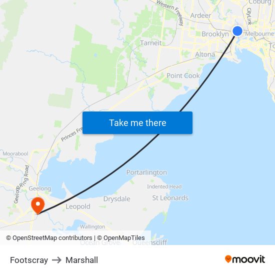 Footscray to Marshall map