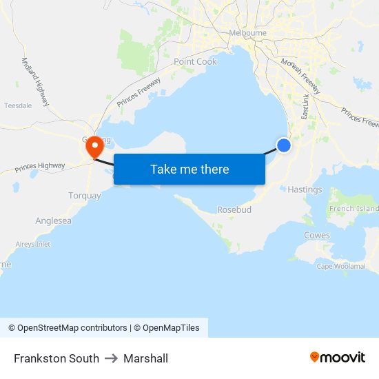 Frankston South to Marshall map