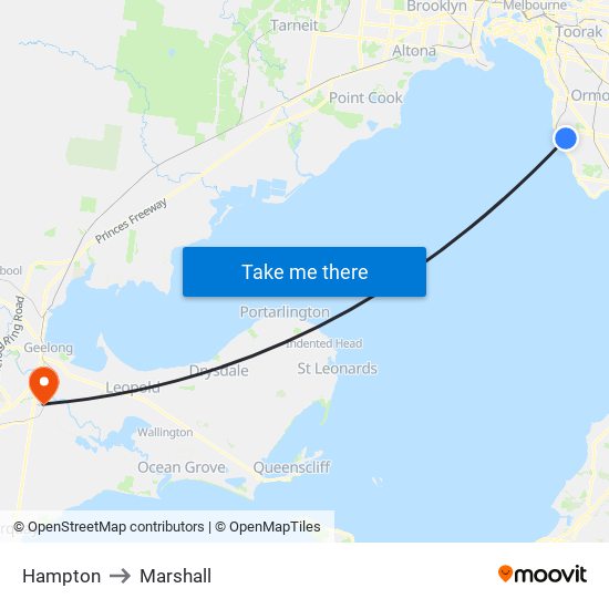 Hampton to Marshall map