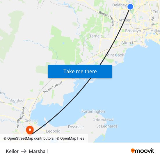 Keilor to Marshall map