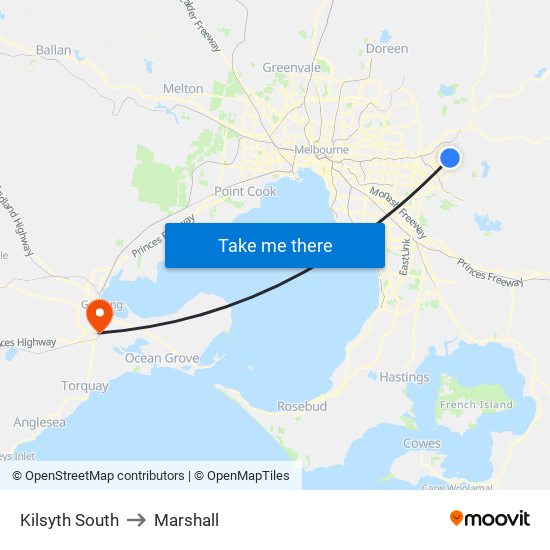 Kilsyth South to Marshall map